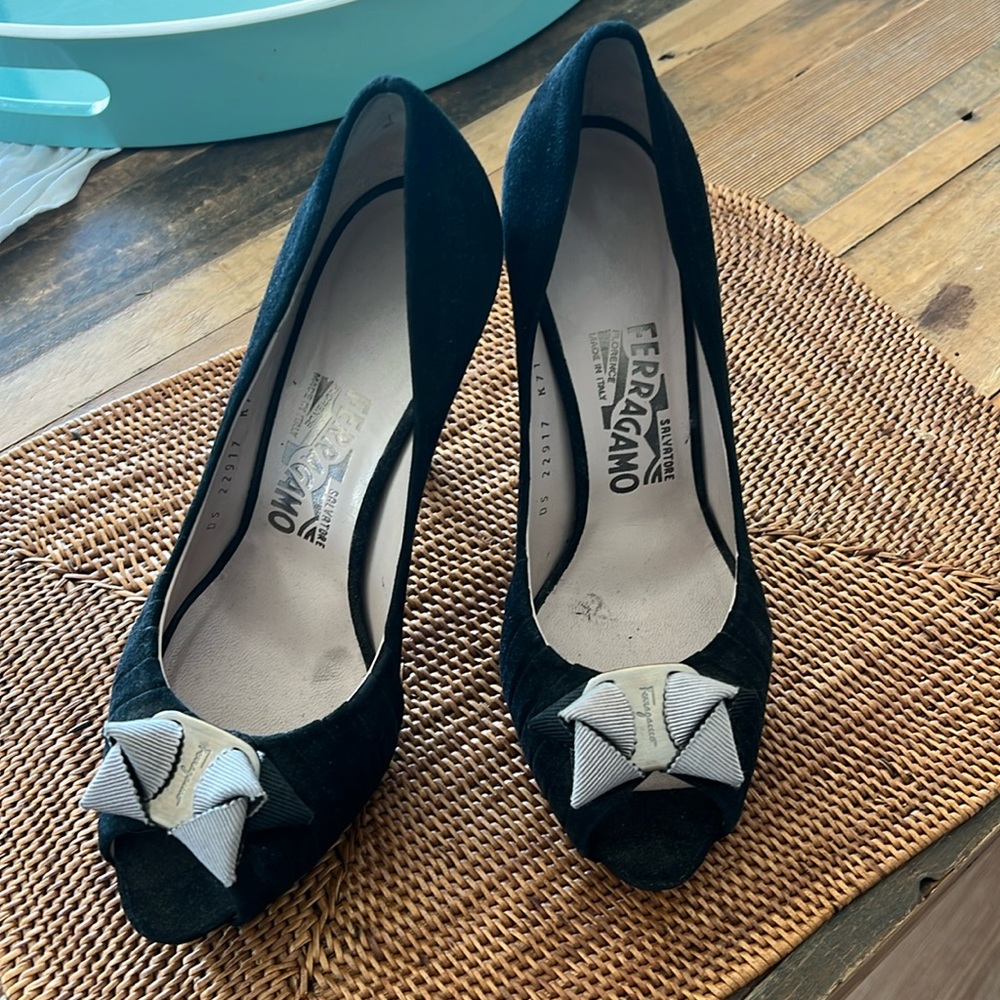 Ferragamo black suede heels